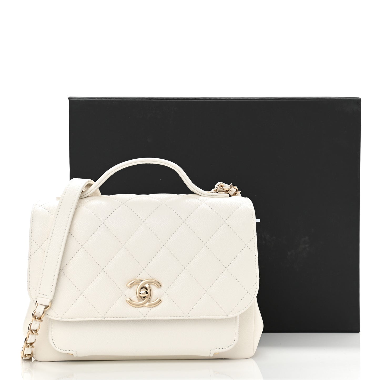 Caviar Quilted Medium Business Affinity Flap White
