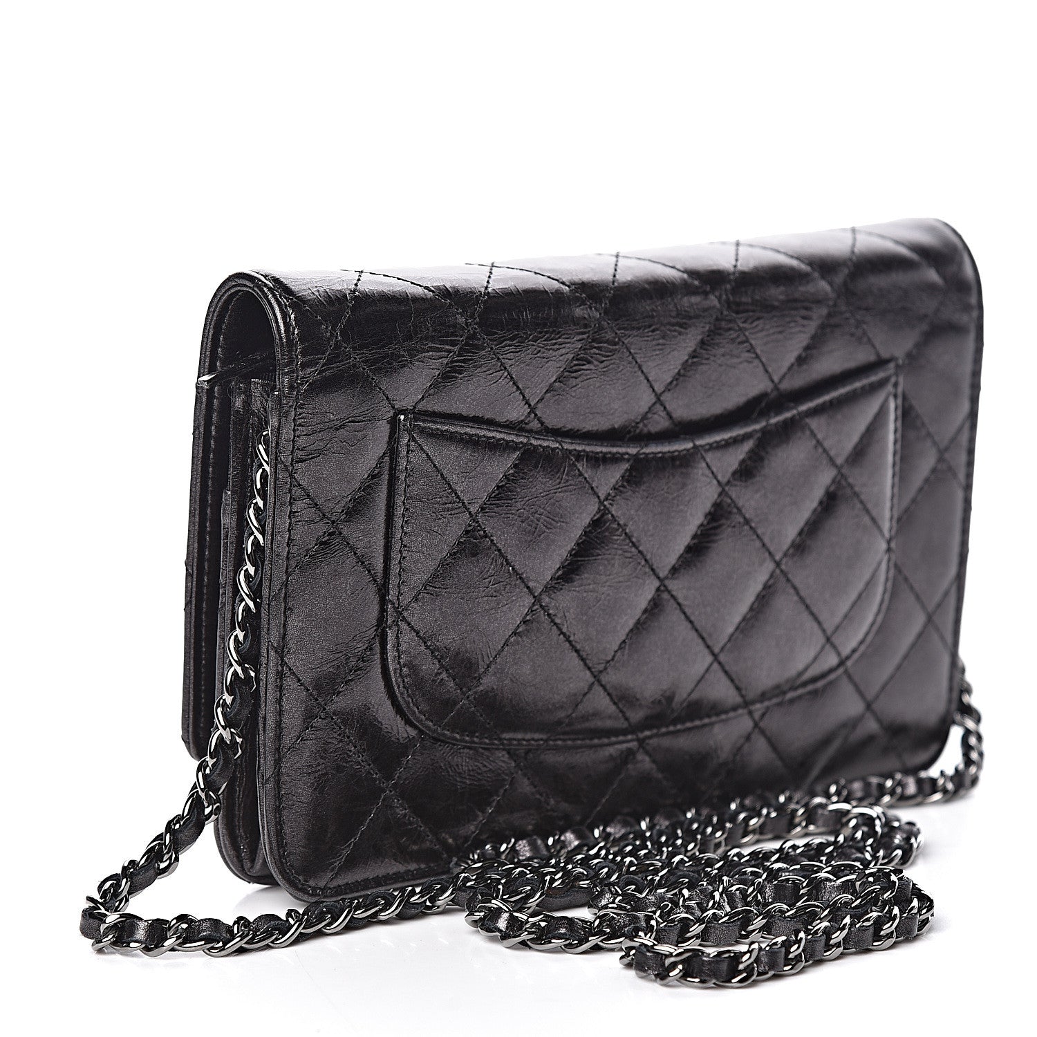 Chanel Metallic Calfskin Reissue Wallet On Chain WOC Black 3 of 12