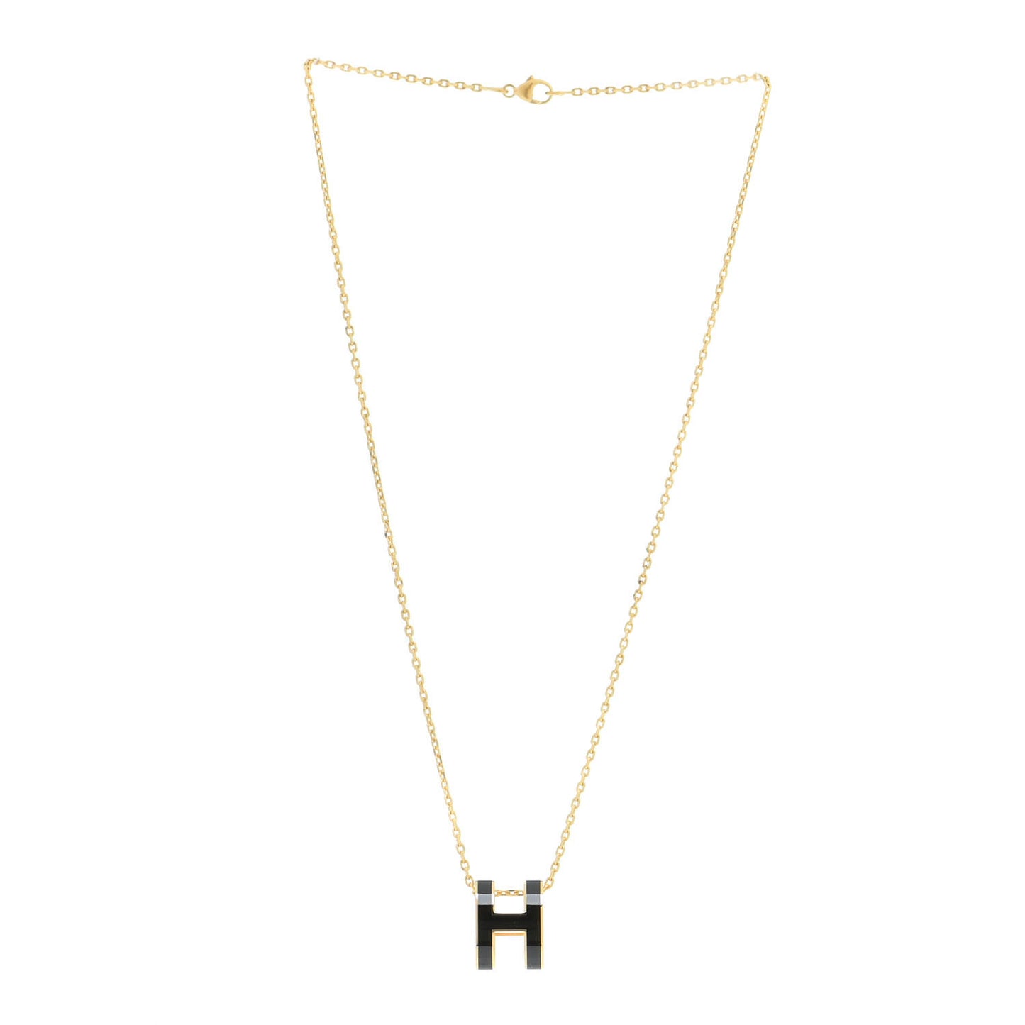 Lacquered Gold Pop H Pendant Necklace Black