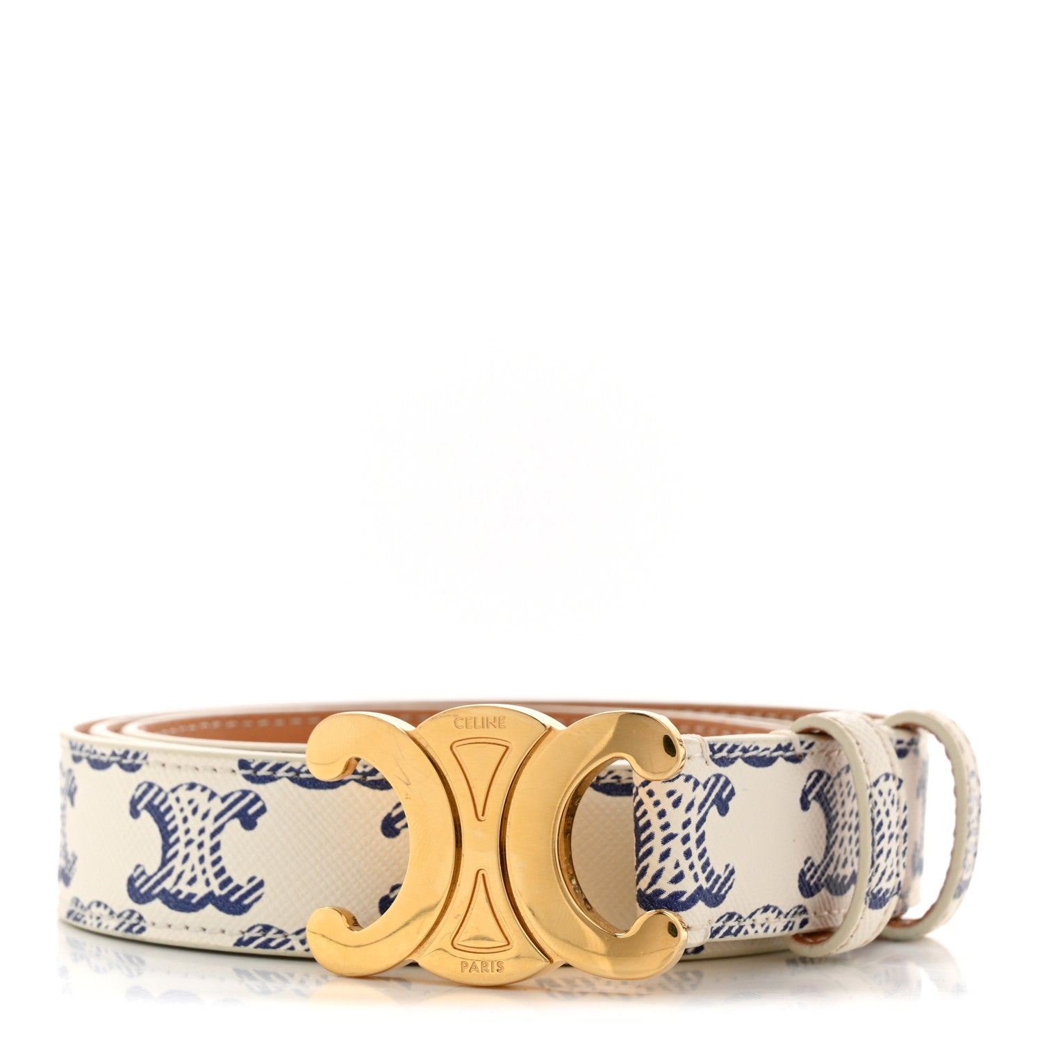 「CELINE」 White Triomphe leather Belt 85 Celine Triomphe Canvas Medium 25mm Belt 85 34 White 1741851