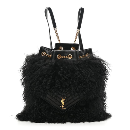 Saint Laurent Shearling Lambskin Joe Backpack Black 1 of 13