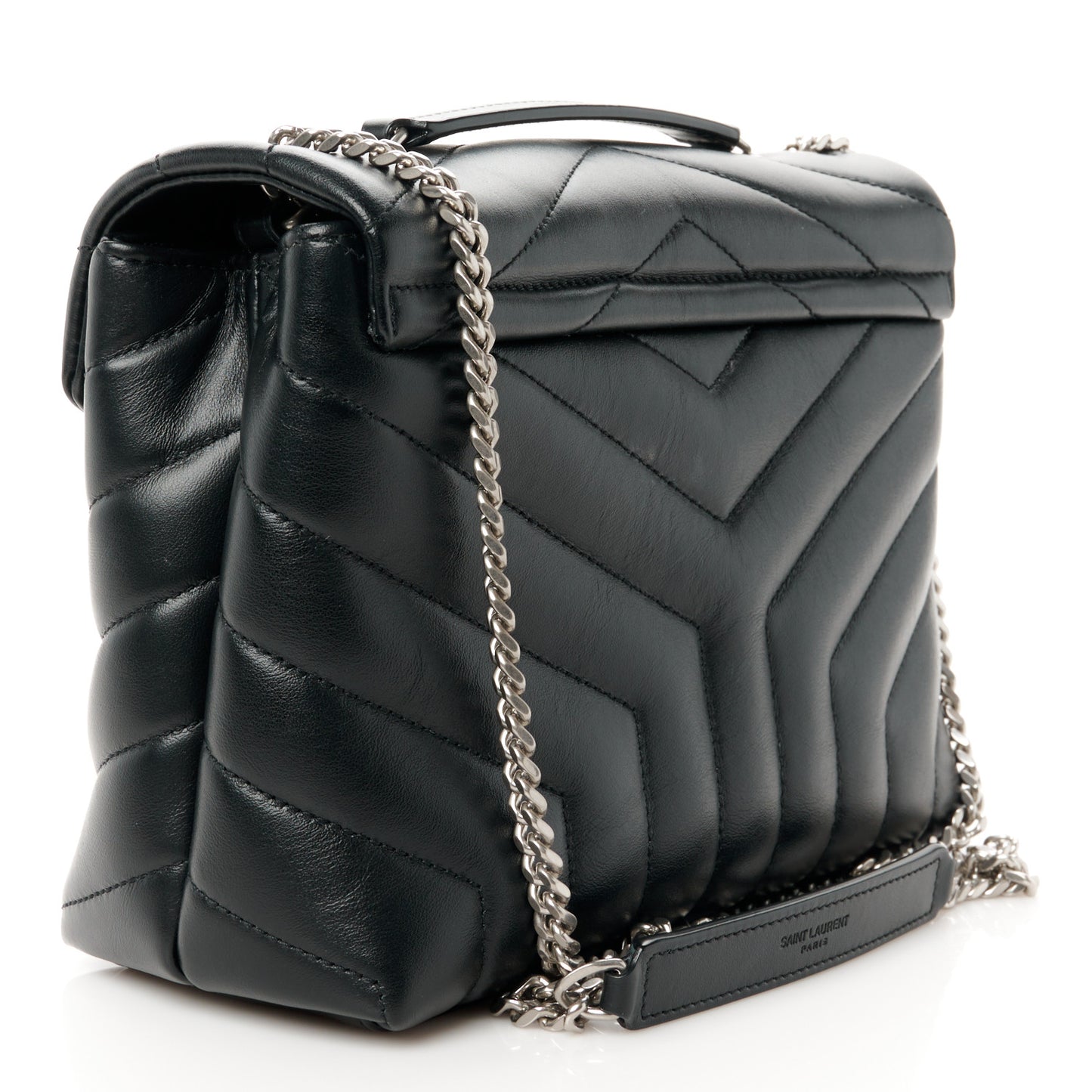 Calfskin Y Quilted Monogram Small Loulou Chain Satchel Black