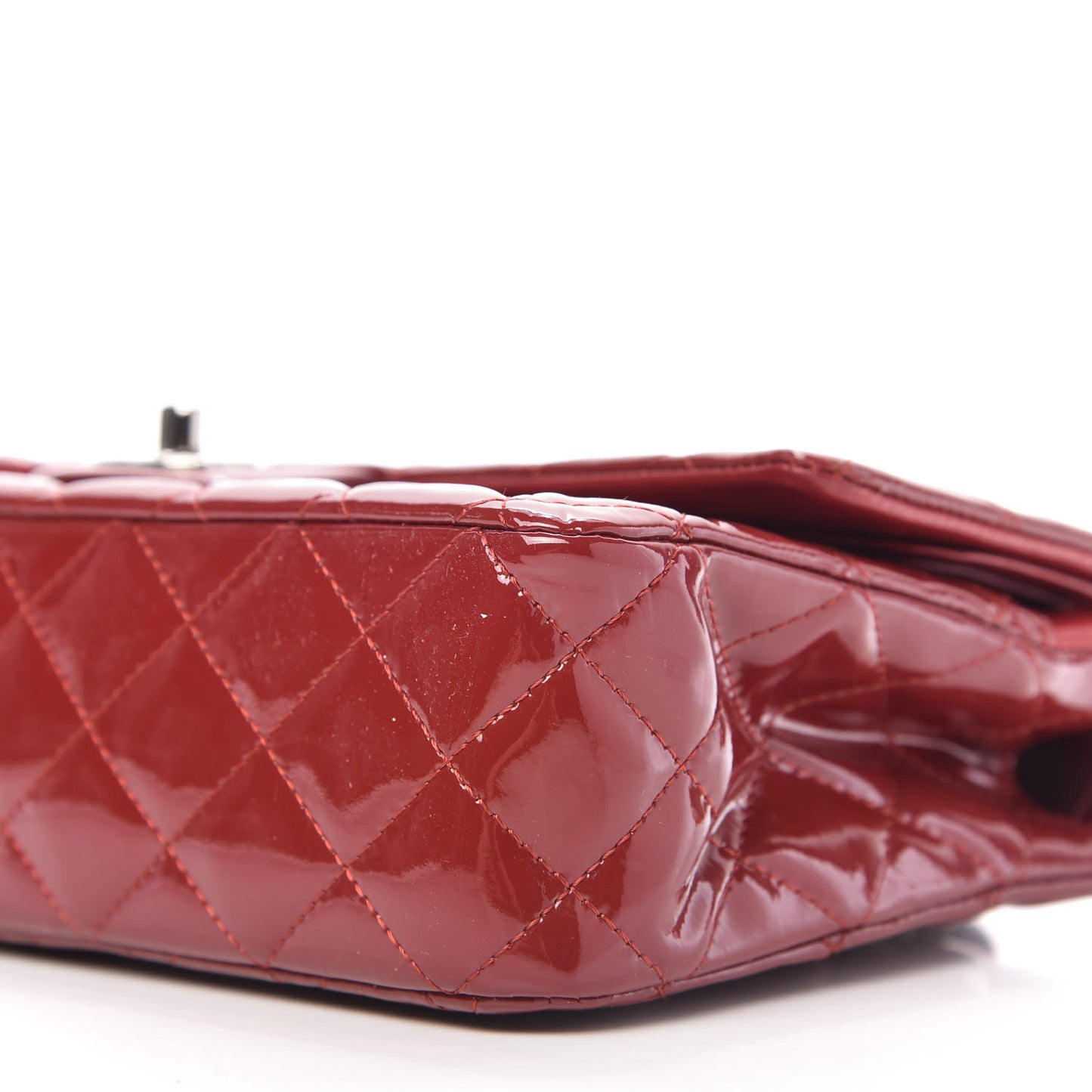Patent Calfskin Quilted Medium Double Flap Dark Red
