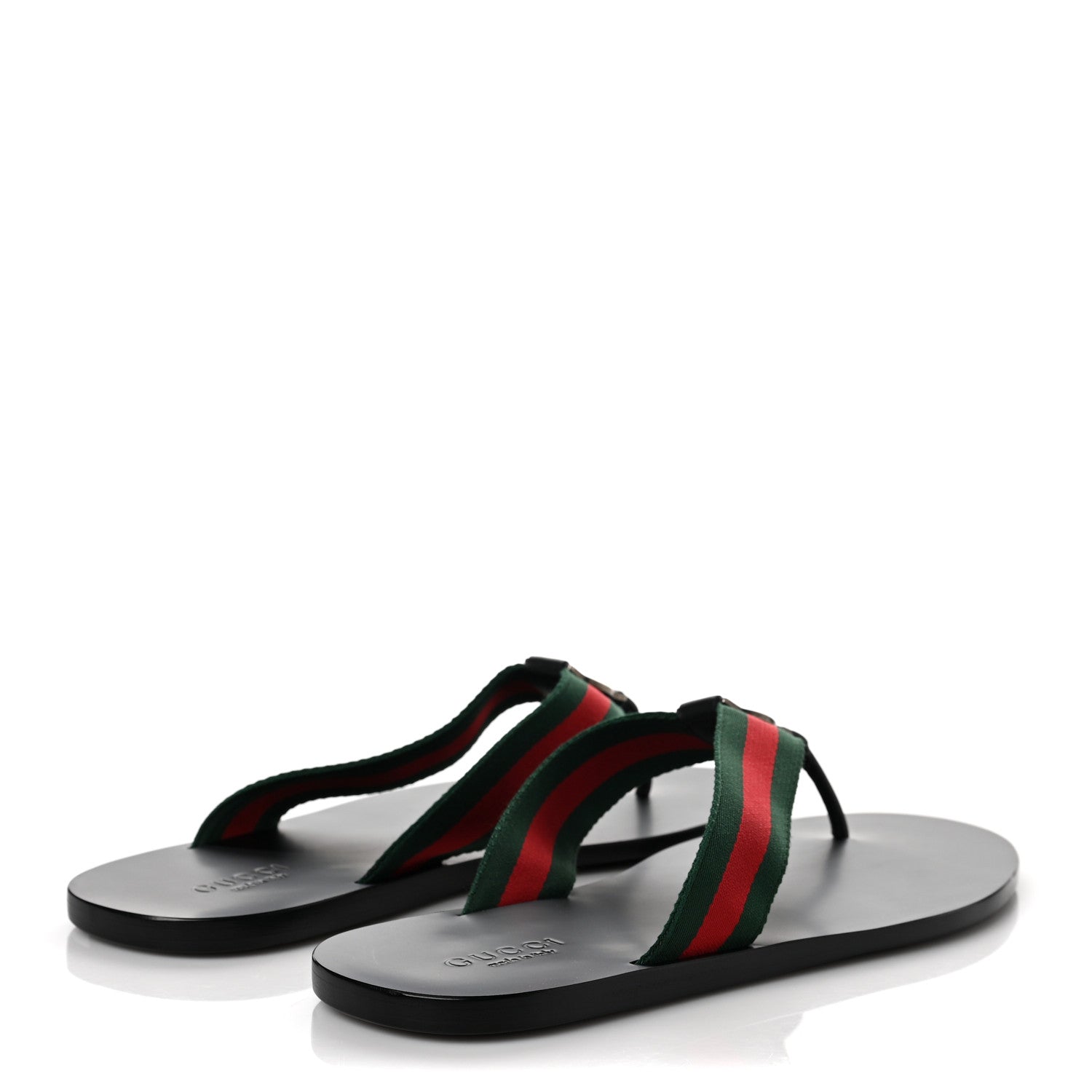 Gucci Nylon Calfskin Web Mens Thong Sandals 10.5 Green Red Black 4 of 8