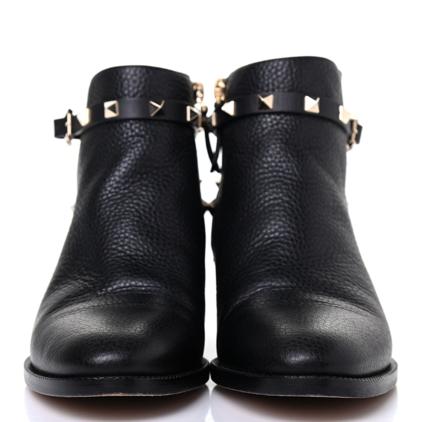 Grained Calfskin Rockstud Single Buckle 35mm Cowboy Ankle Boots 37 Black