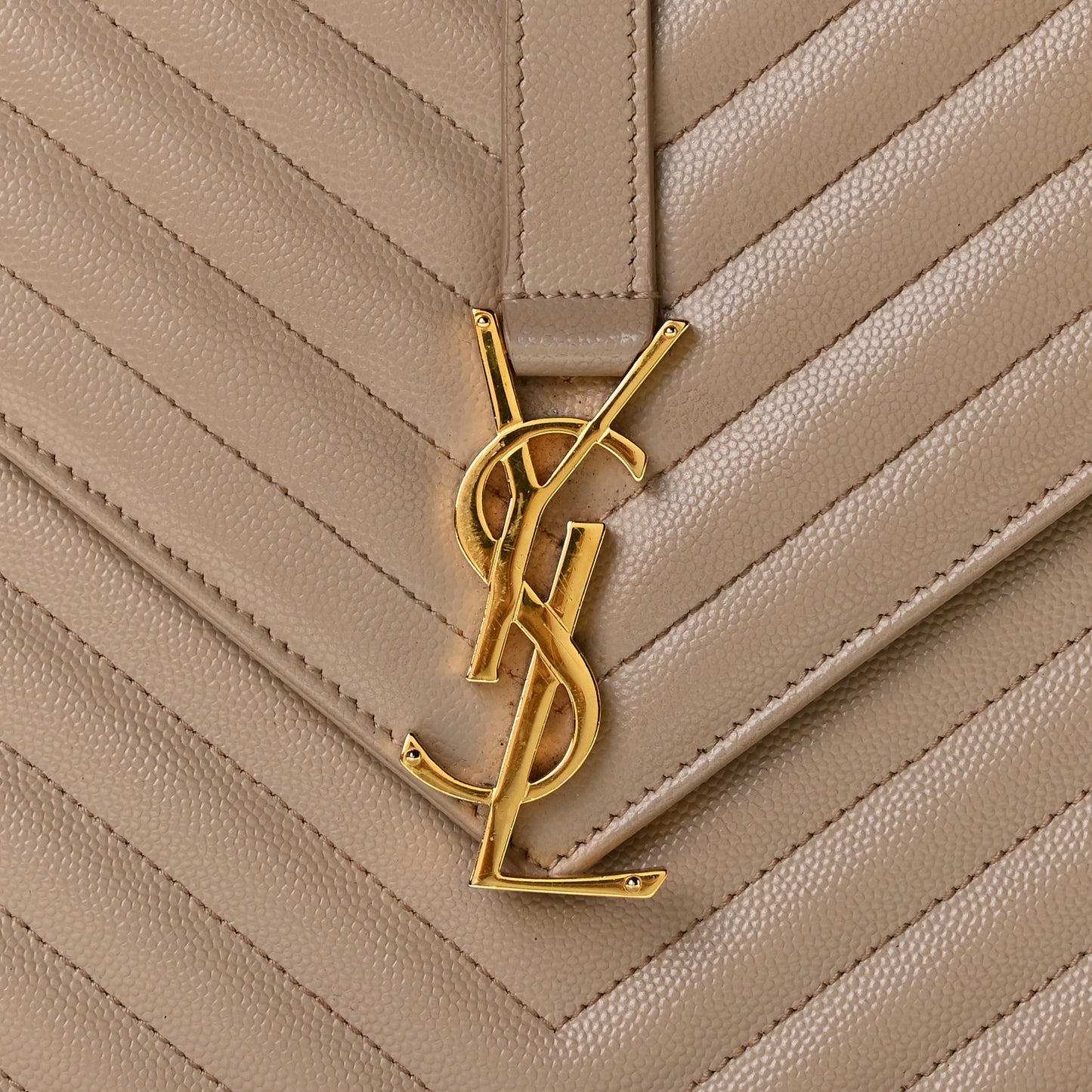 Grain De Poudre Matelasse Chevron Large Monogram Satchel Dark Beige