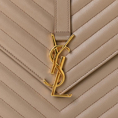 Saint Laurent Grain De Poudre Matelasse Chevron Large Monogram Satchel Dark Beige 11 of 12