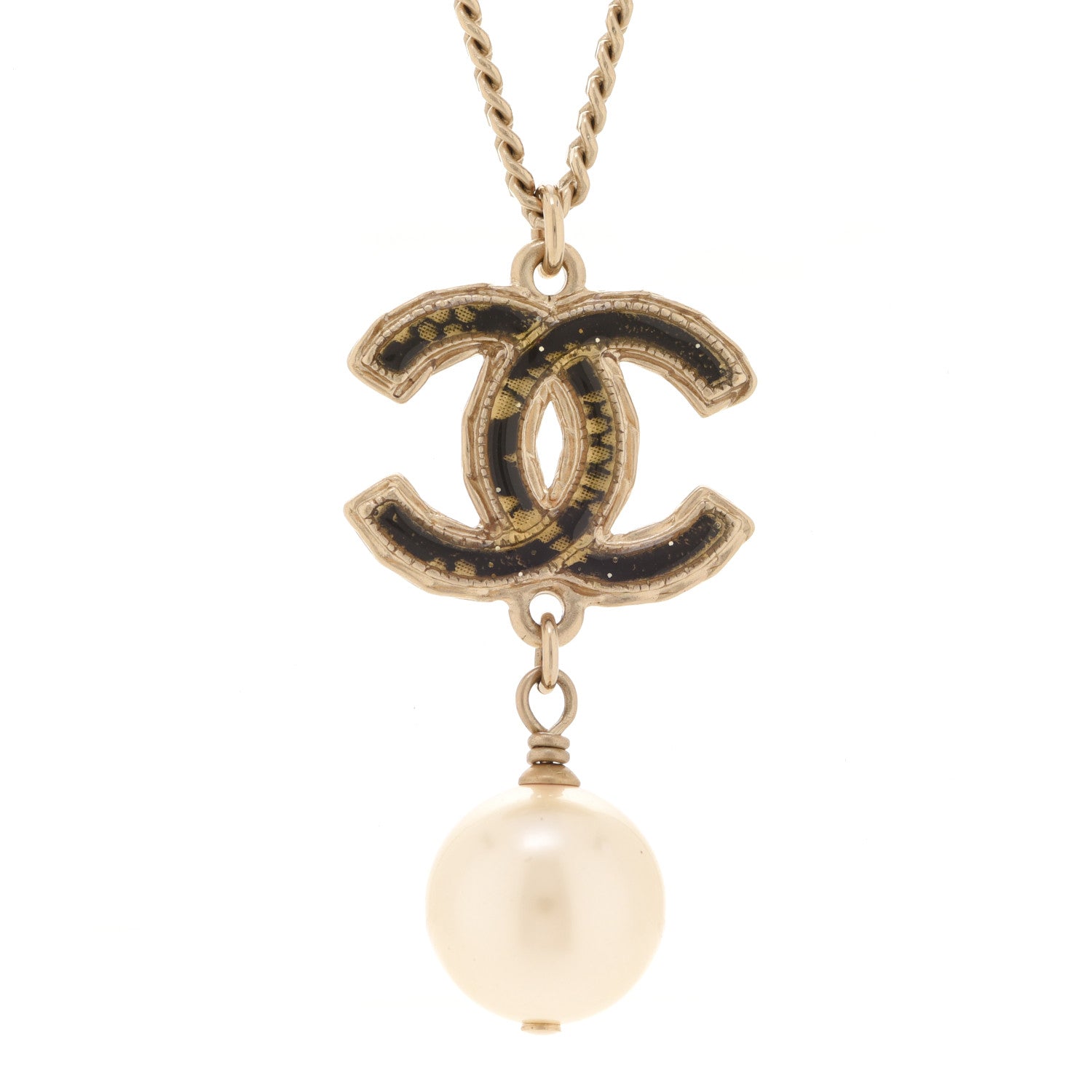 Chanel Enamel Pearl CC Baroque Drop Necklace Black Gold 4 of 6