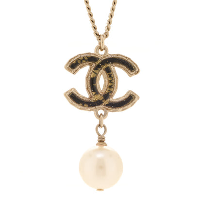 Chanel Enamel Pearl CC Baroque Drop Necklace Black Gold 4 of 6