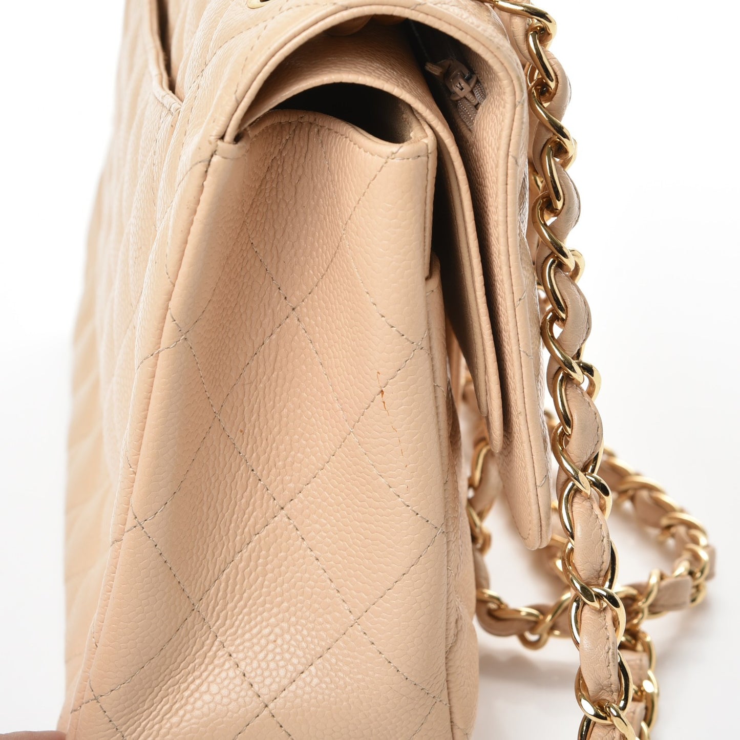 Caviar Quilted Jumbo Double Flap Beige Clair