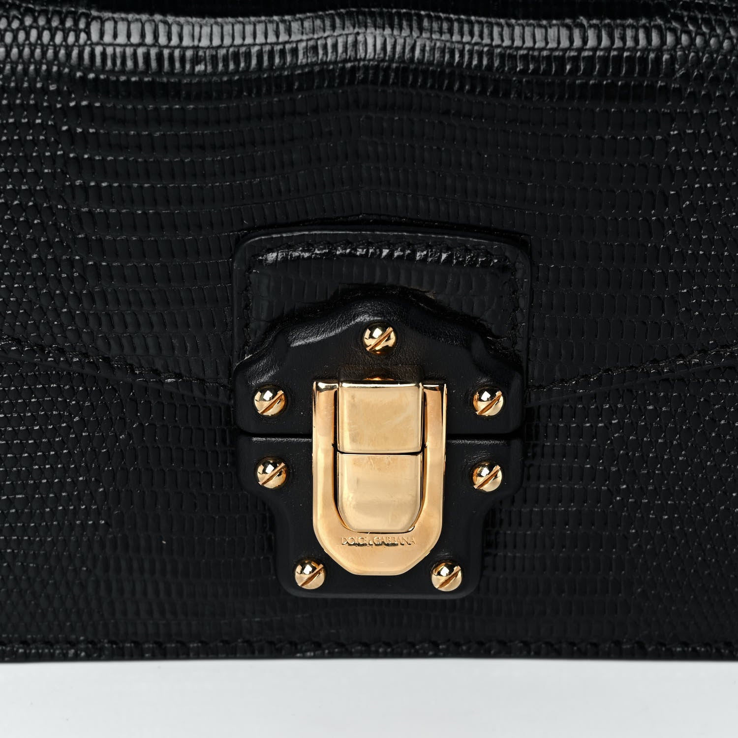 Dolce & Gabbana Calfskin Iguana Embossed Lucia Clutch Black 9 of 12