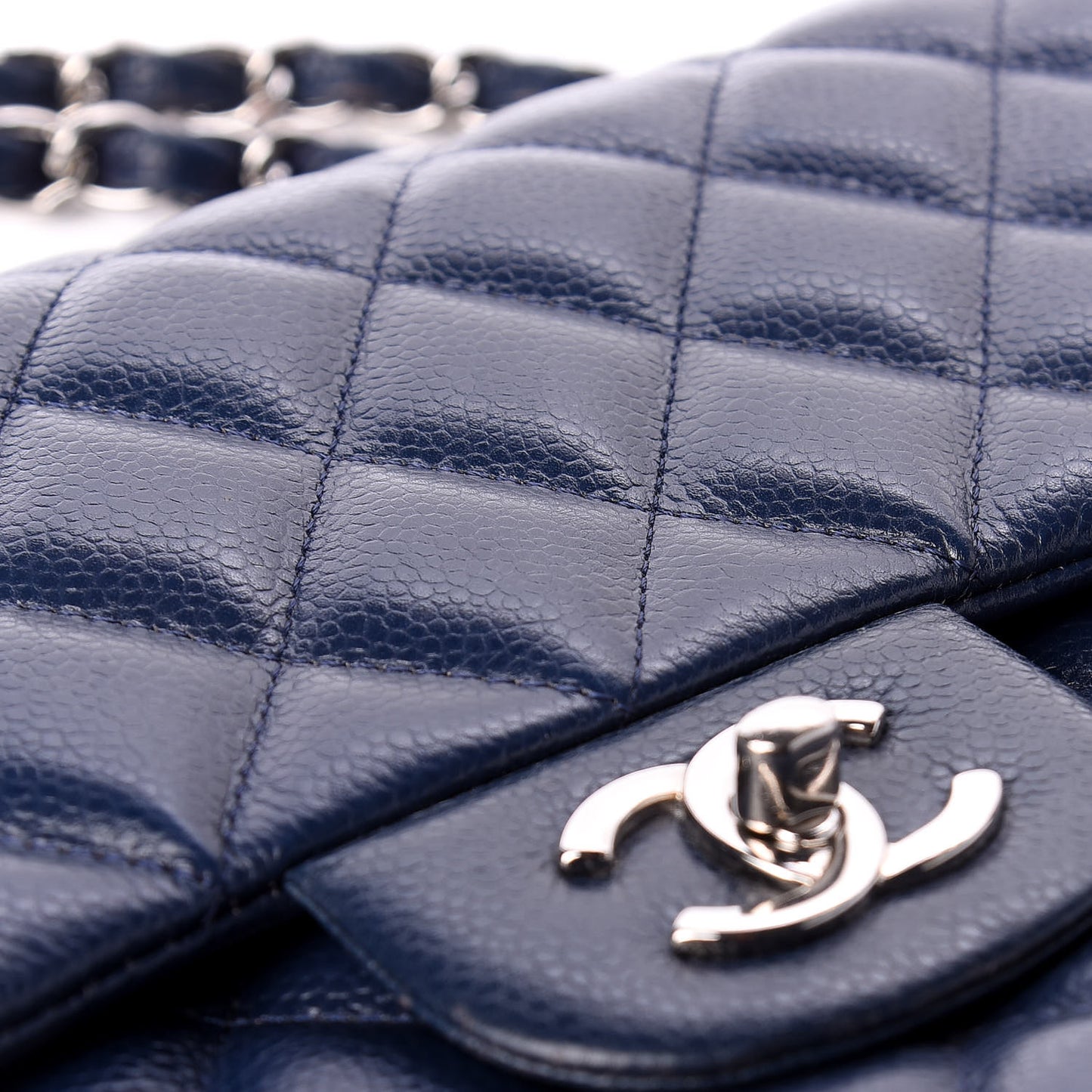 Caviar Quilted Jumbo Double Flap Navy Blue