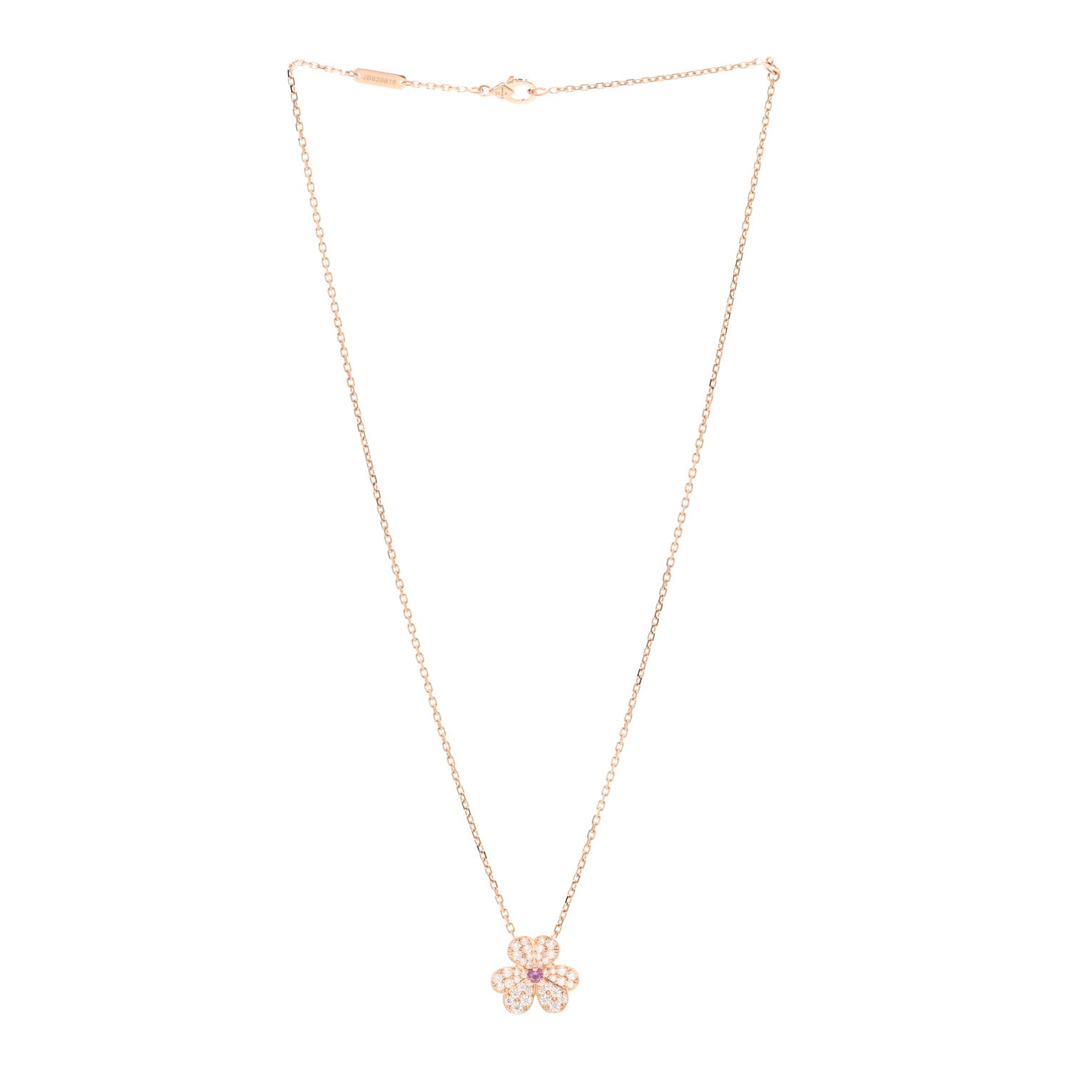 Van Cleef & Arpels 18K Rose Gold Diamond Pink Sapphire Small Frivole Pendant Necklace 3 of 5