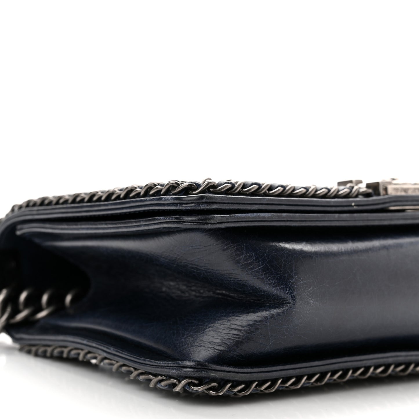 Glazed Calfskin Quilted Medium Boy Chained Flap Blue