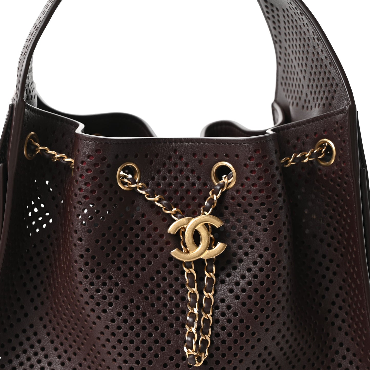 Perforated Calfskin Small Chanel 25 Handbag Dark Brown
