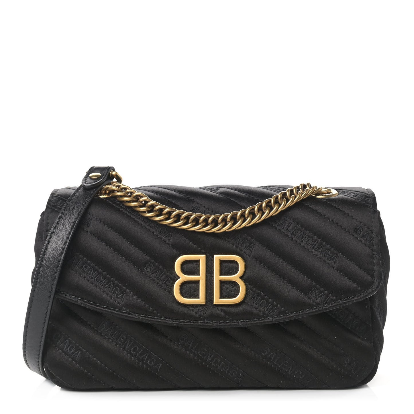 Satin Jacquard Logo Matelasse S BB Round Shoulder Bag Black