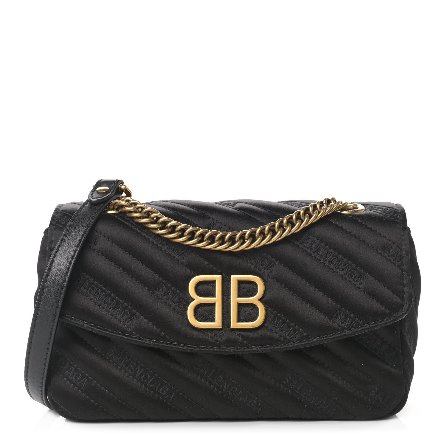 Balenciaga Satin Jacquard Logo Matelasse S BB Round Shoulder Bag Black 1 of 15