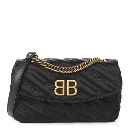 Balenciaga Satin Jacquard Logo Matelasse S BB Round Shoulder Bag Black 1 of 15