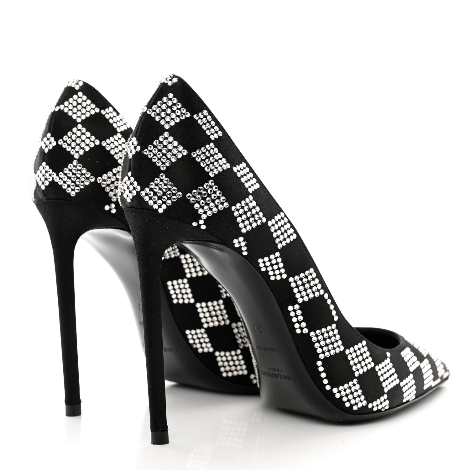 Saint Laurent Satin Crystal Embellished Checkered Zoe 105 Pumps 37 Black 4 of 8