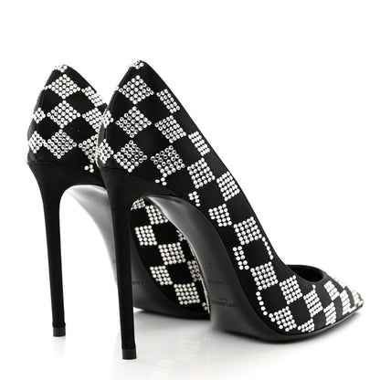 Saint Laurent Satin Crystal Embellished Checkered Zoe 105 Pumps 37 Black 4 of 8