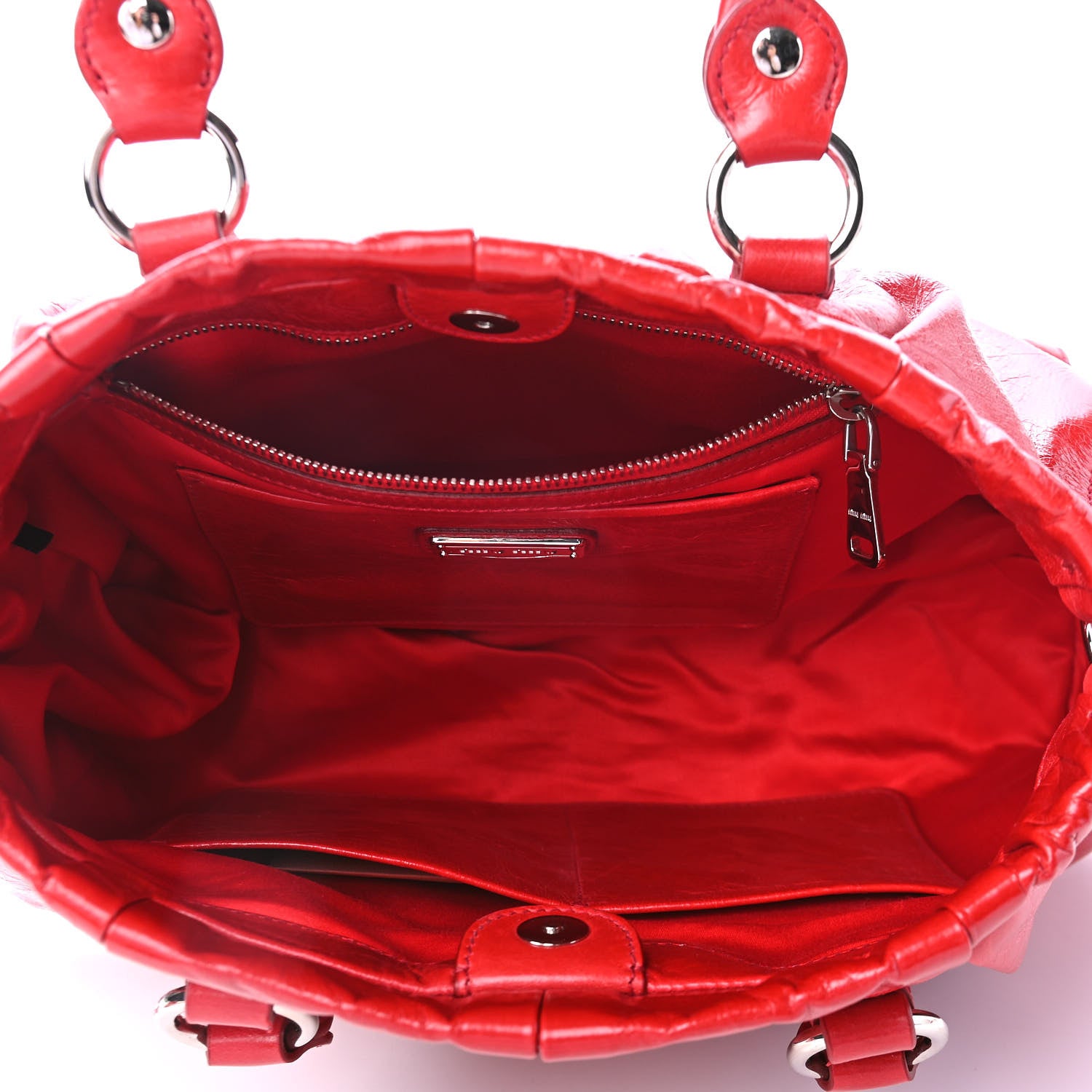 Miu Miu Vitello Lux Gathered Tote Rosso 4 of 4