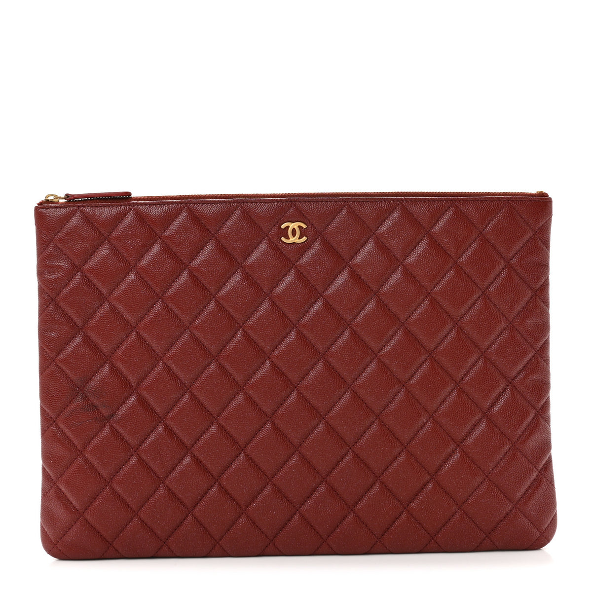 Iridescent Caviar Quilted Large Cosmetic Case Dark Red