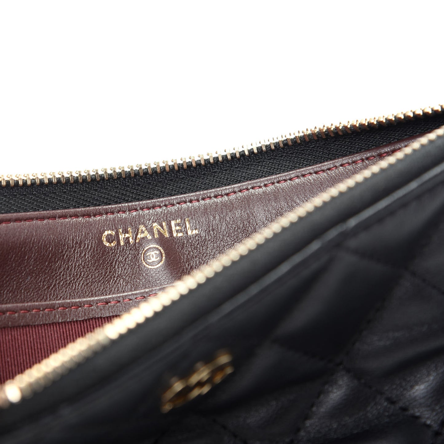 Lambskin Quilted Zip Pouch Black