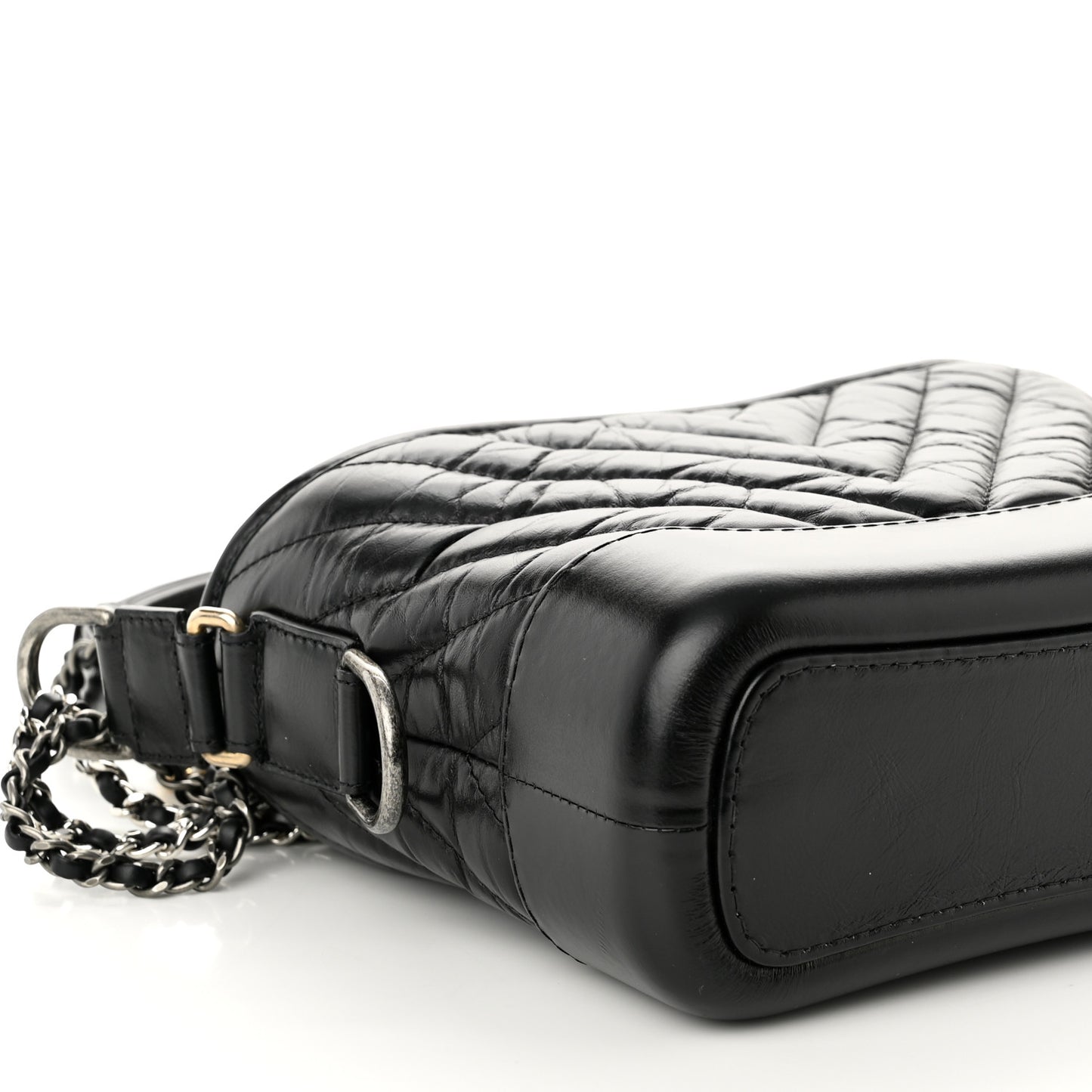 Aged Calfskin Chevron Quilted Small Gabrielle Hobo Black