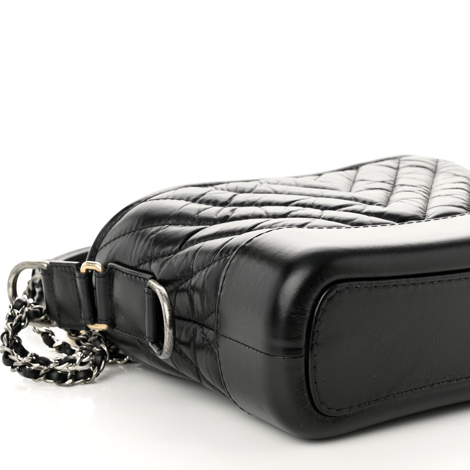 Chanel Aged Calfskin Chevron Quilted Small Gabrielle Hobo Black 9 of 10