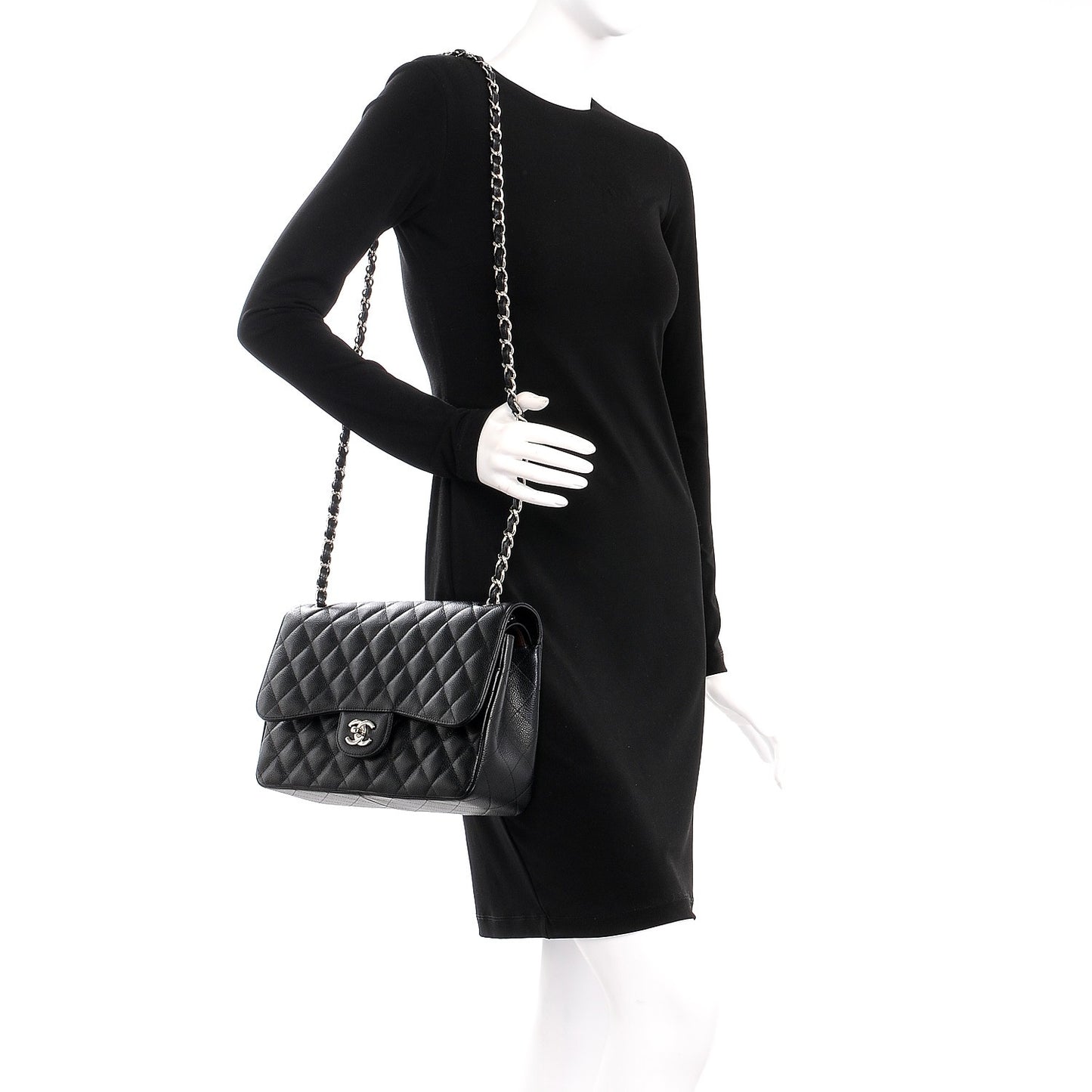 Caviar Quilted Jumbo Double Flap Black