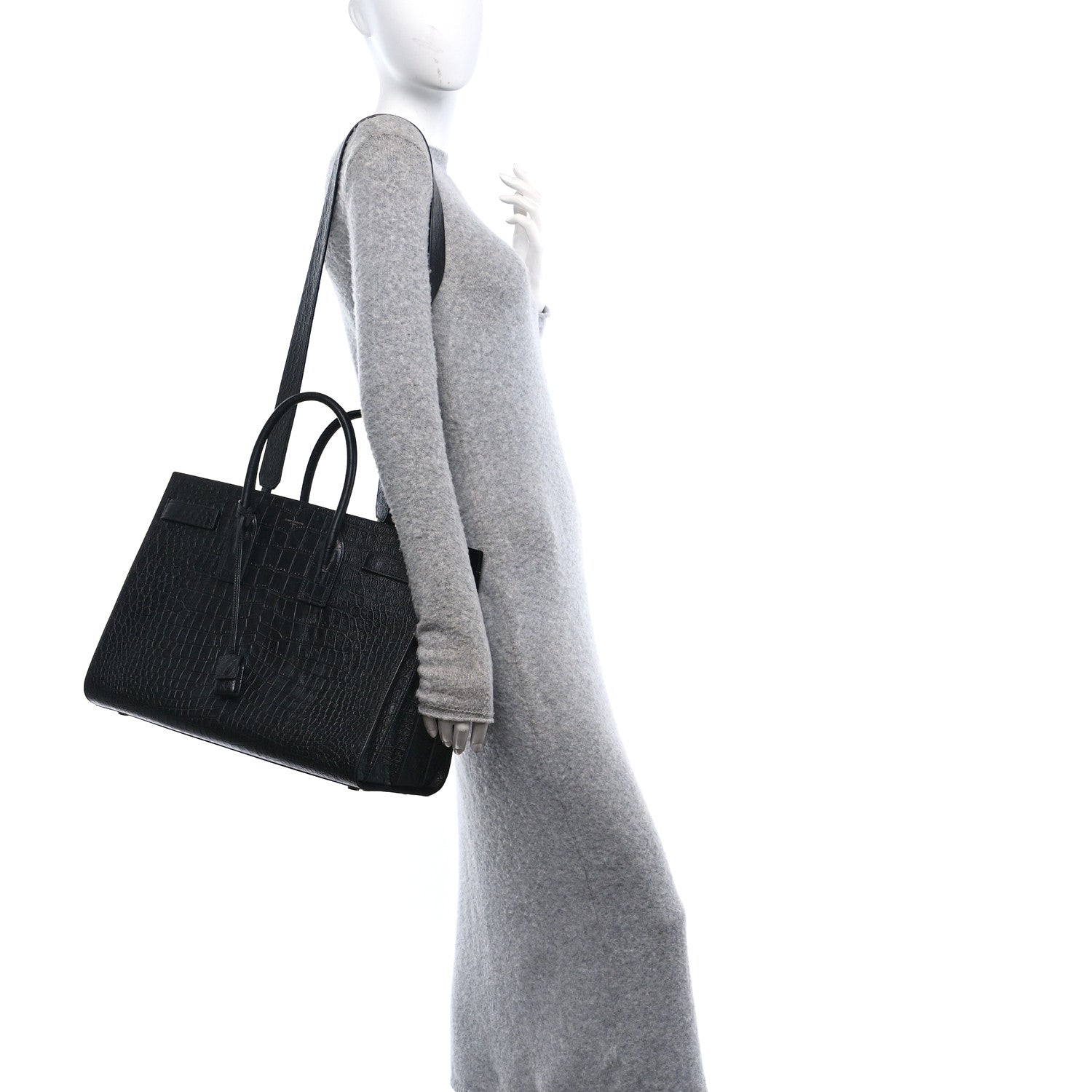 Saint Laurent Calfskin Crocodile Embossed Large Sac De Jour Carryall Black 2 of 10