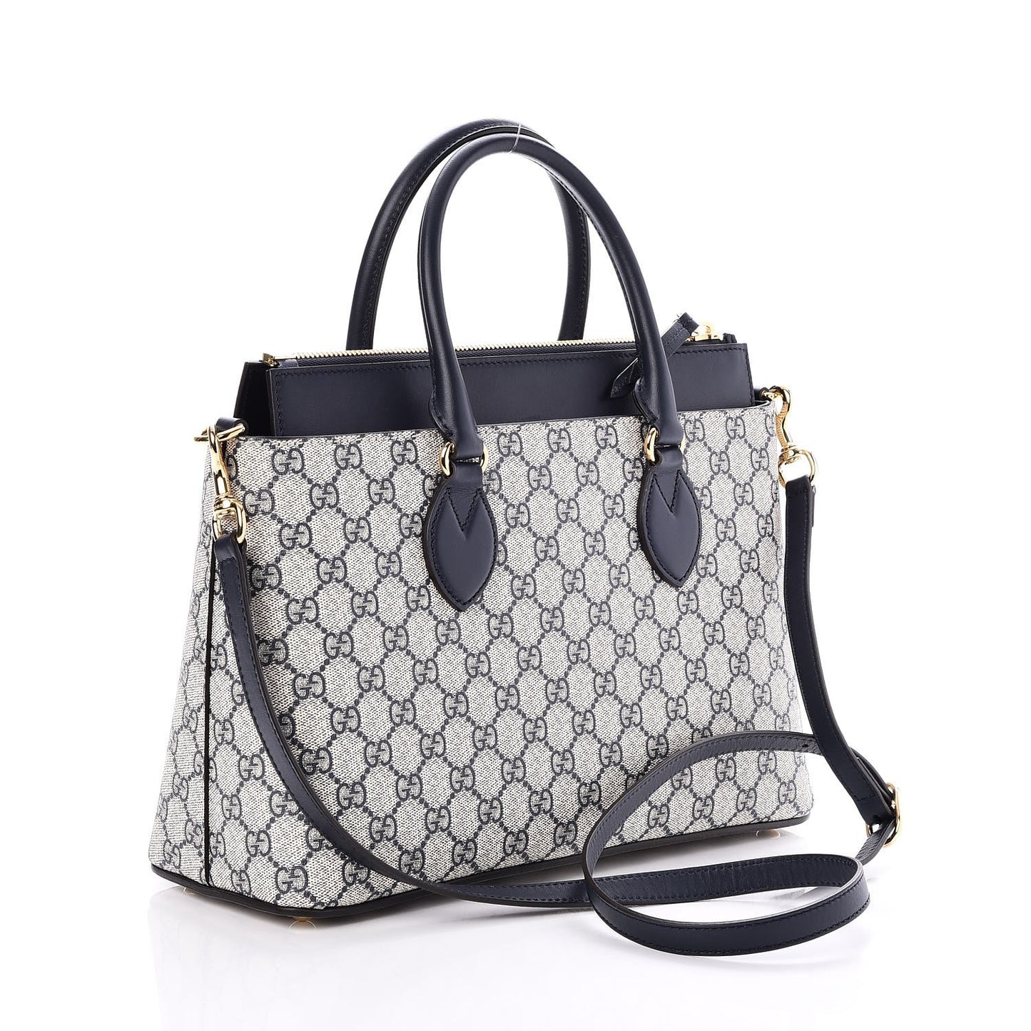 GG Supreme Monogram Small Zip Top Tote Beige Blue