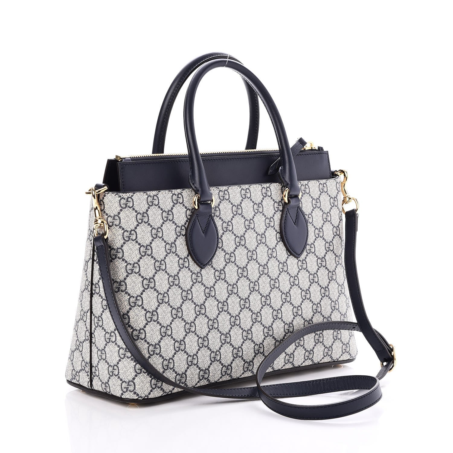 Gucci GG Supreme Monogram Small Zip Top Tote Beige Blue 4 of 8