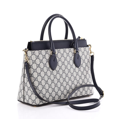 Gucci GG Supreme Monogram Small Zip Top Tote Beige Blue 4 of 8