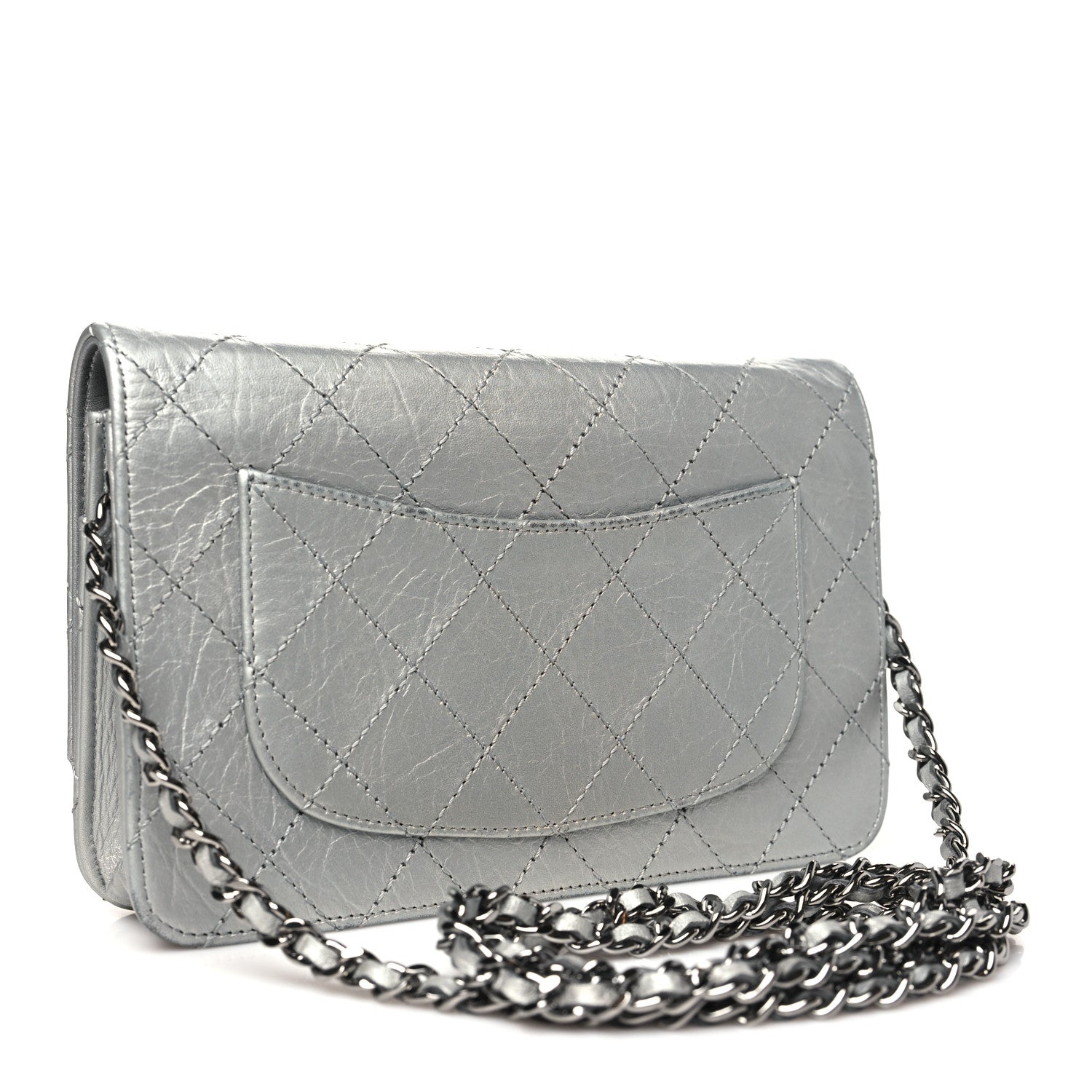 Chanel Metallic Aged Calfskin Quilted Reissue Wallet On Chain WOC Silver 3 of 12