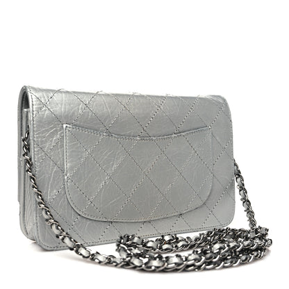 Chanel Metallic Aged Calfskin Quilted Reissue Wallet On Chain WOC Silver 3 of 12