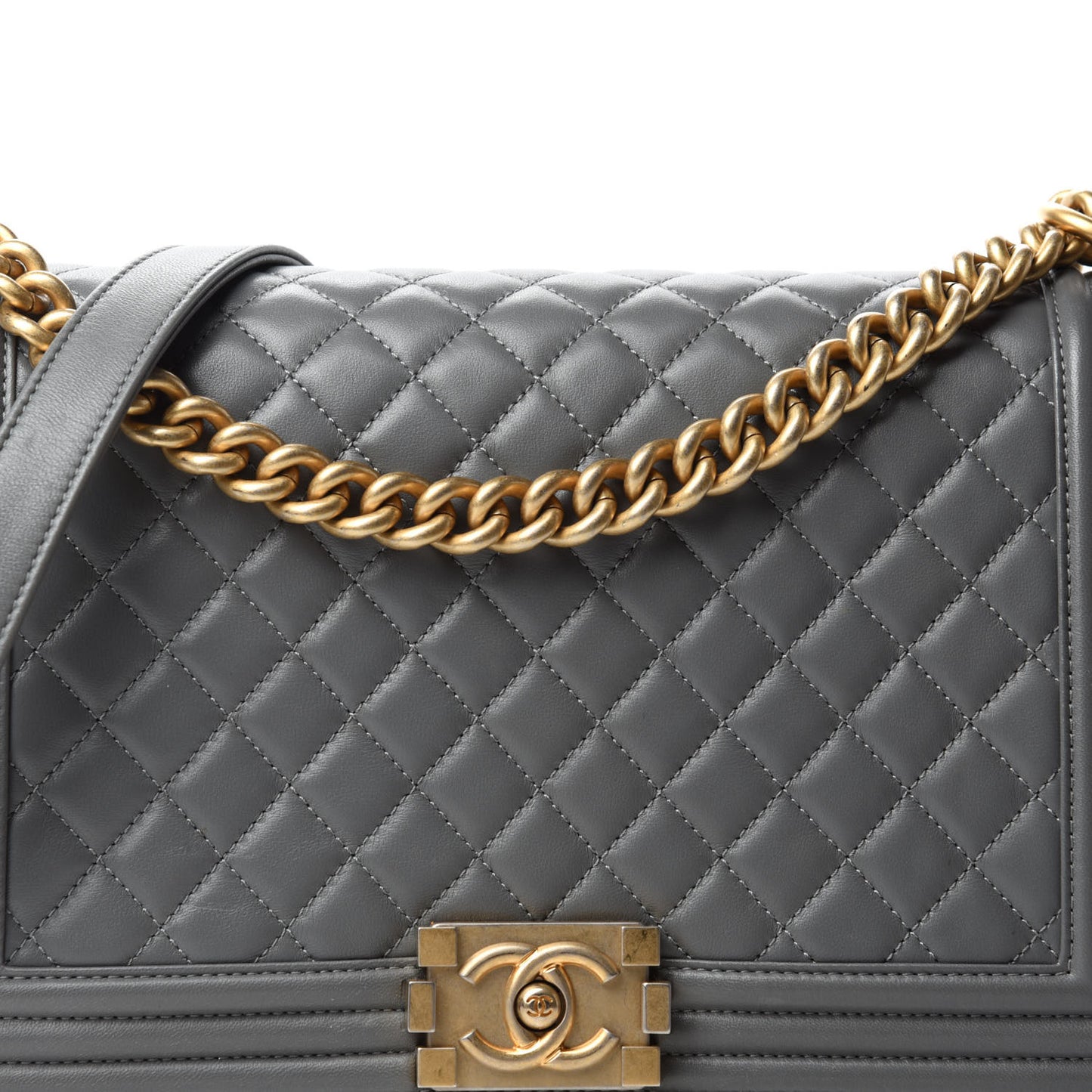 Lambskin Quilted New Medium Boy Flap Grey
