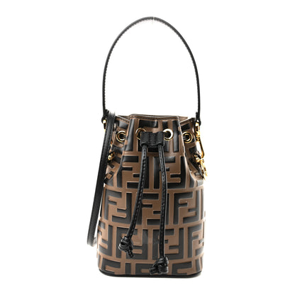 Fendi Vitello Liberty F is Fendi Bi-Color FF 1974 Embossed Mini Mon Tresor Bucket Bag Maya Black 1 of 10