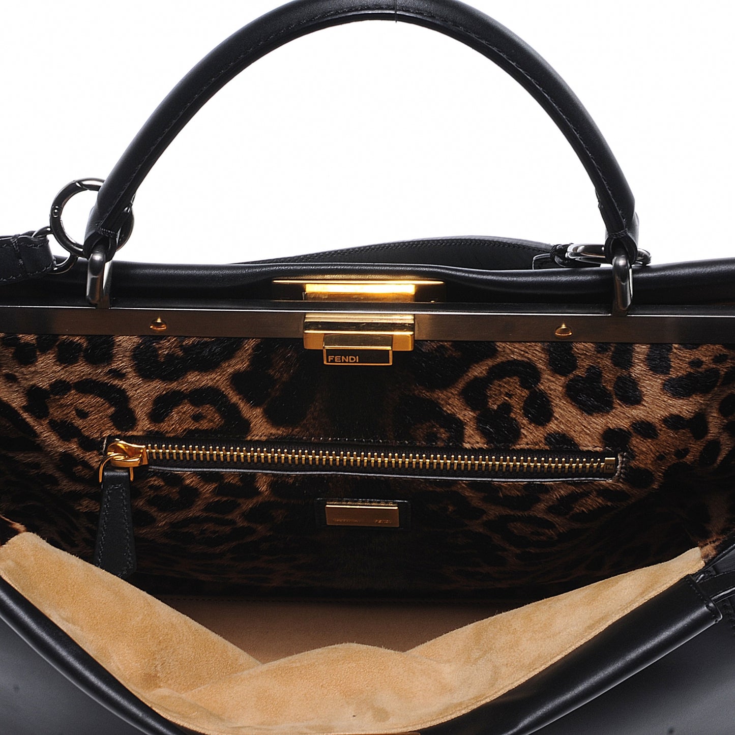 Calfskin Calf Hair Leopard Print Large Peekaboo Iconic Satchel Black