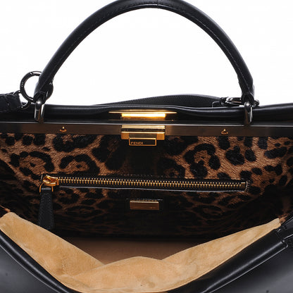 Fendi Calfskin Calf Hair Leopard Print Large Peekaboo Iconic Satchel Black 7 of 13