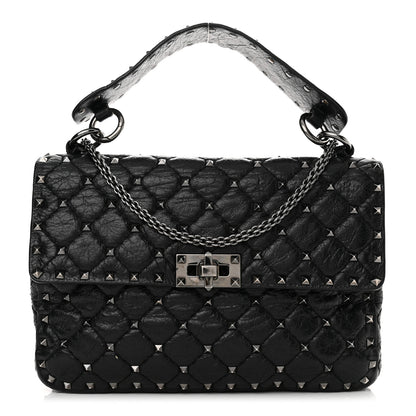 Valentino Garavani Craquele Nappa Medium Rockstud Spike Shoulder Bag Black 1 of 15