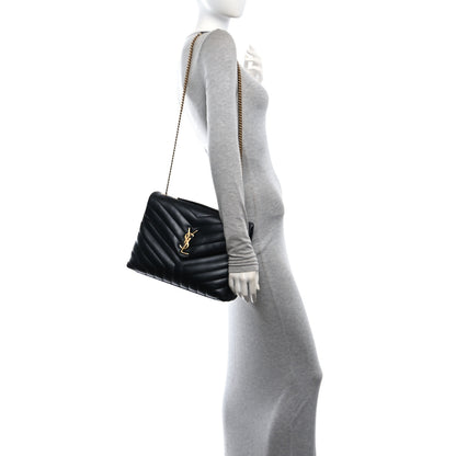 Saint Laurent Calfskin Y Quilted Monogram Medium Loulou Chain Satchel Black 2 of 11