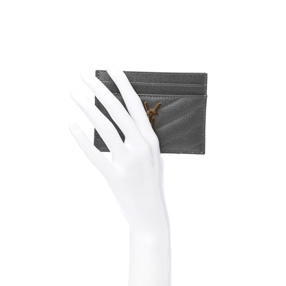 Saint Laurent Grain De Poudre Matelasse Chevron Monogram Credit Card Case Storm 2 of 8