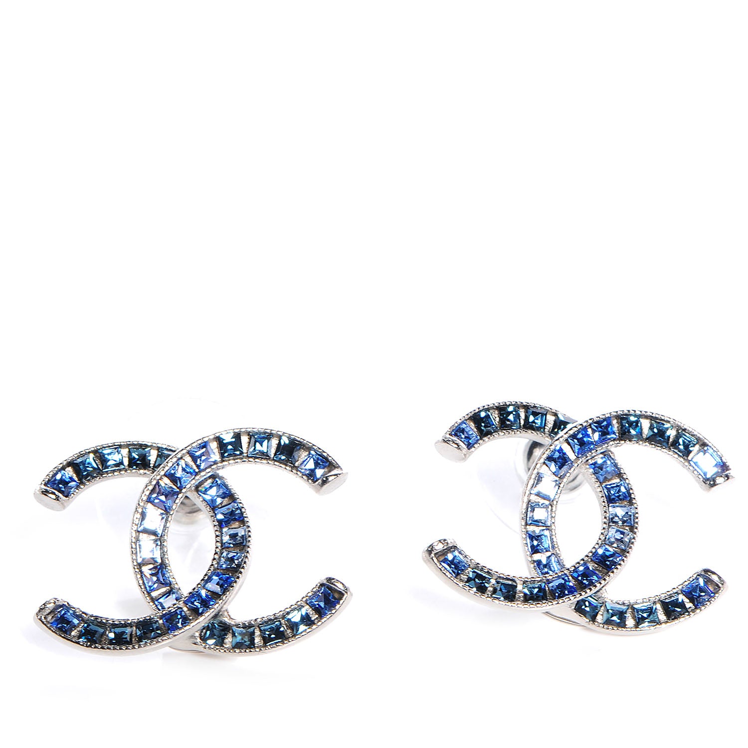 Chanel Baguette Crystal CC Earrings Blue 1 of 5