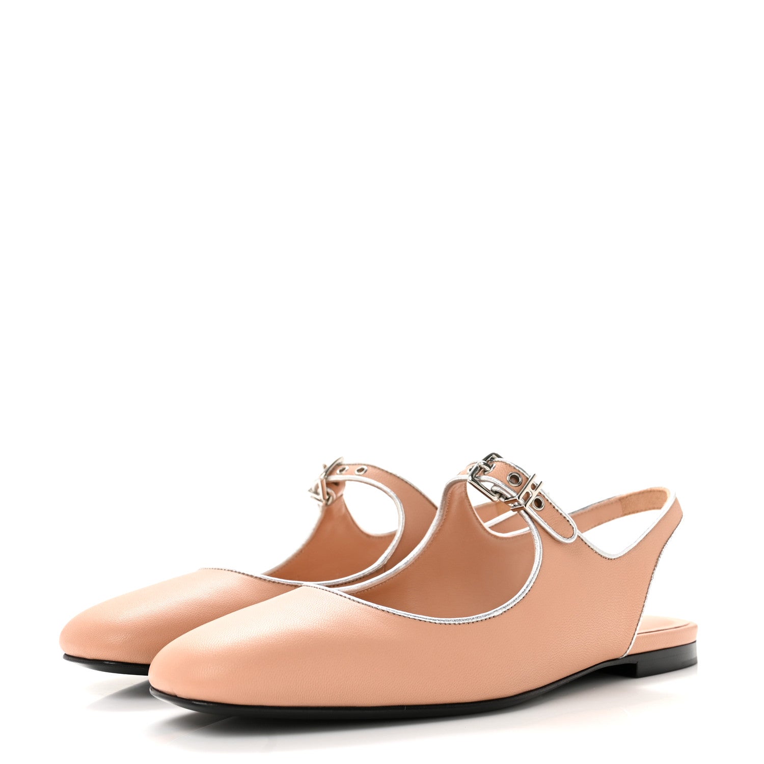 Hermes Goatskin Metallic Nappa Kleo Slingback Flats 37 Beige Perlino Gris Argente 4 of 10