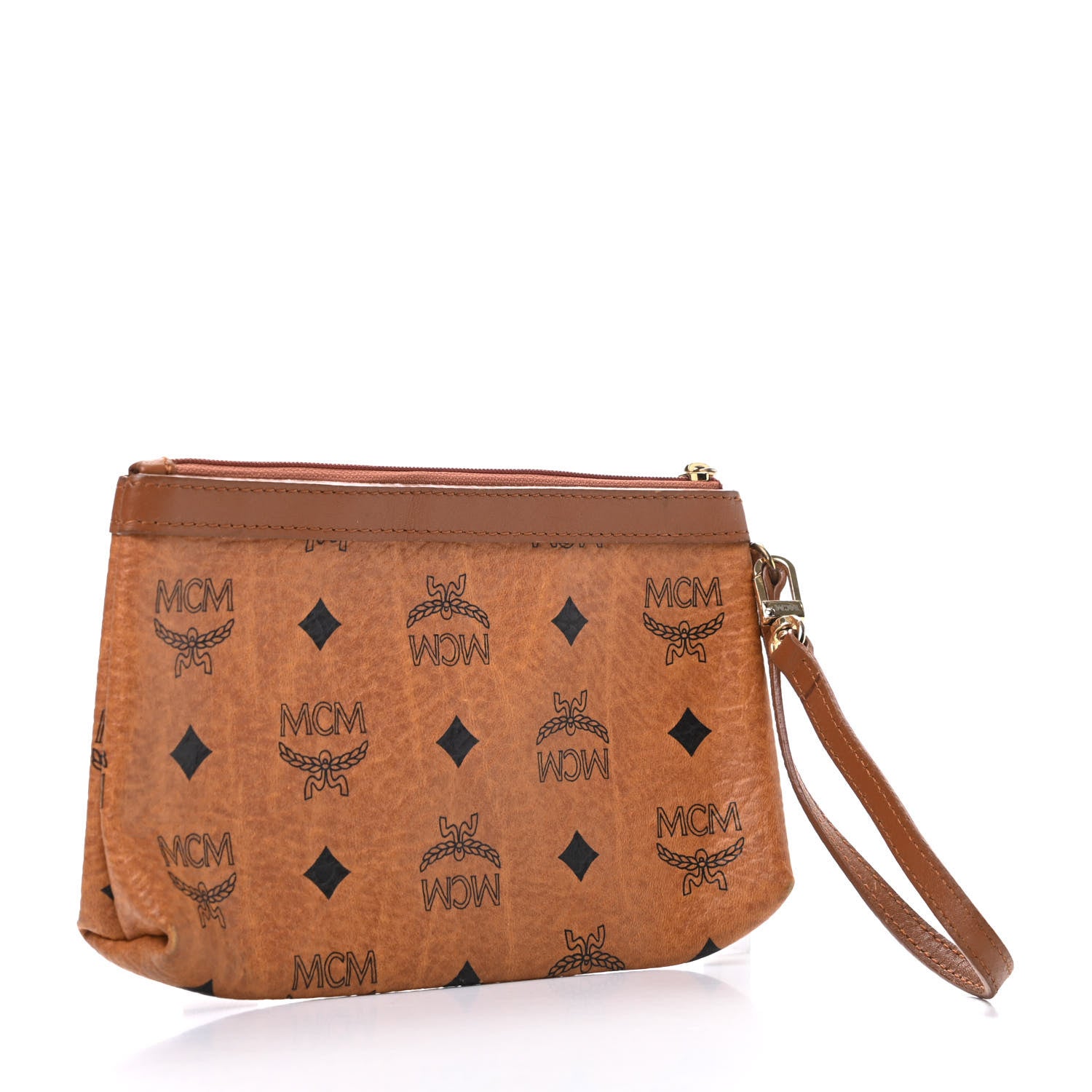 MCM Visetos Wristlet Pouch Cognac 3 of 7