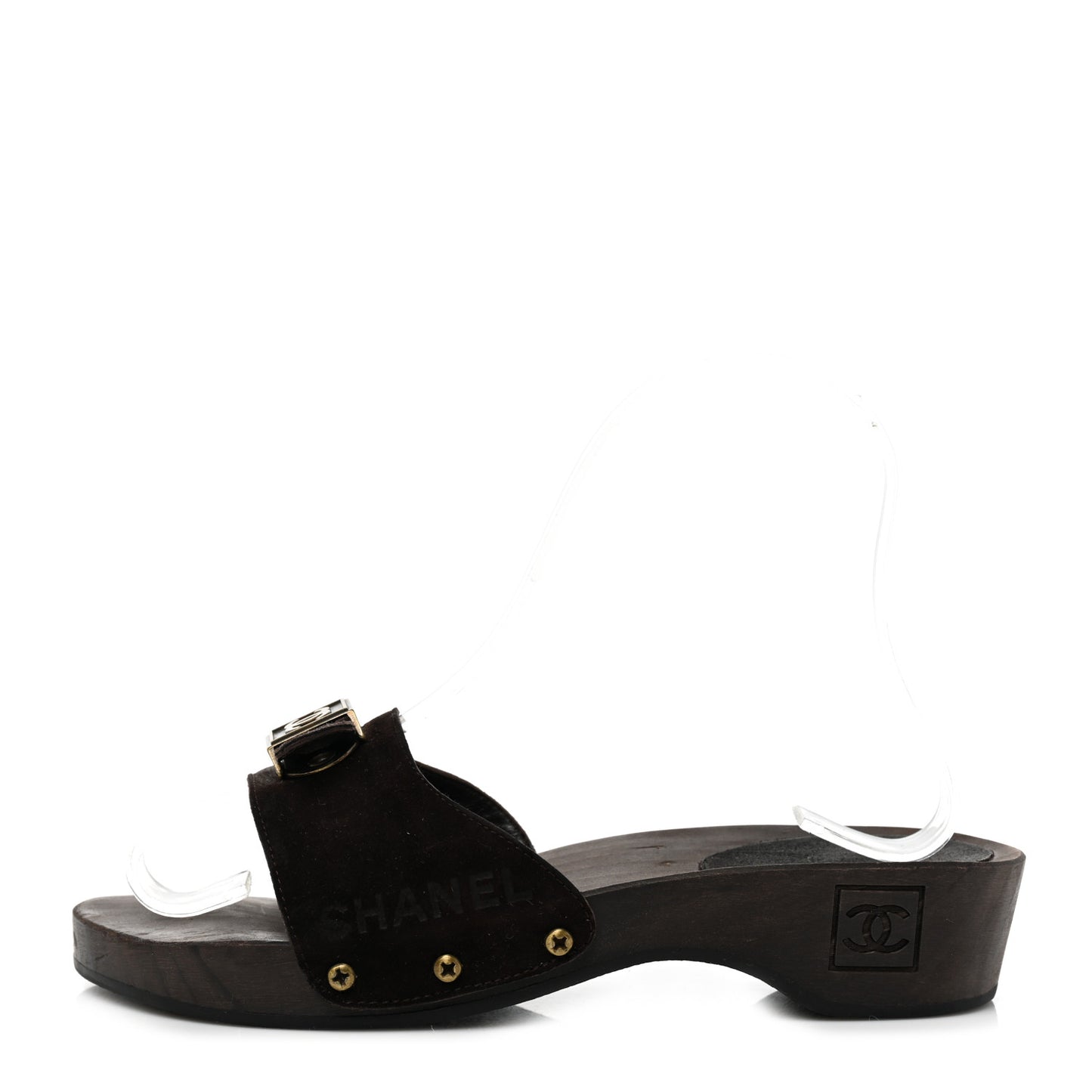 Suede CC Buckle Clogs 36 Dark Brown