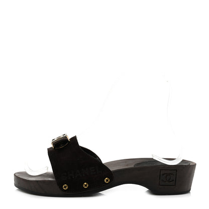 Chanel Suede CC Buckle Clogs 36 Dark Brown 1 of 7