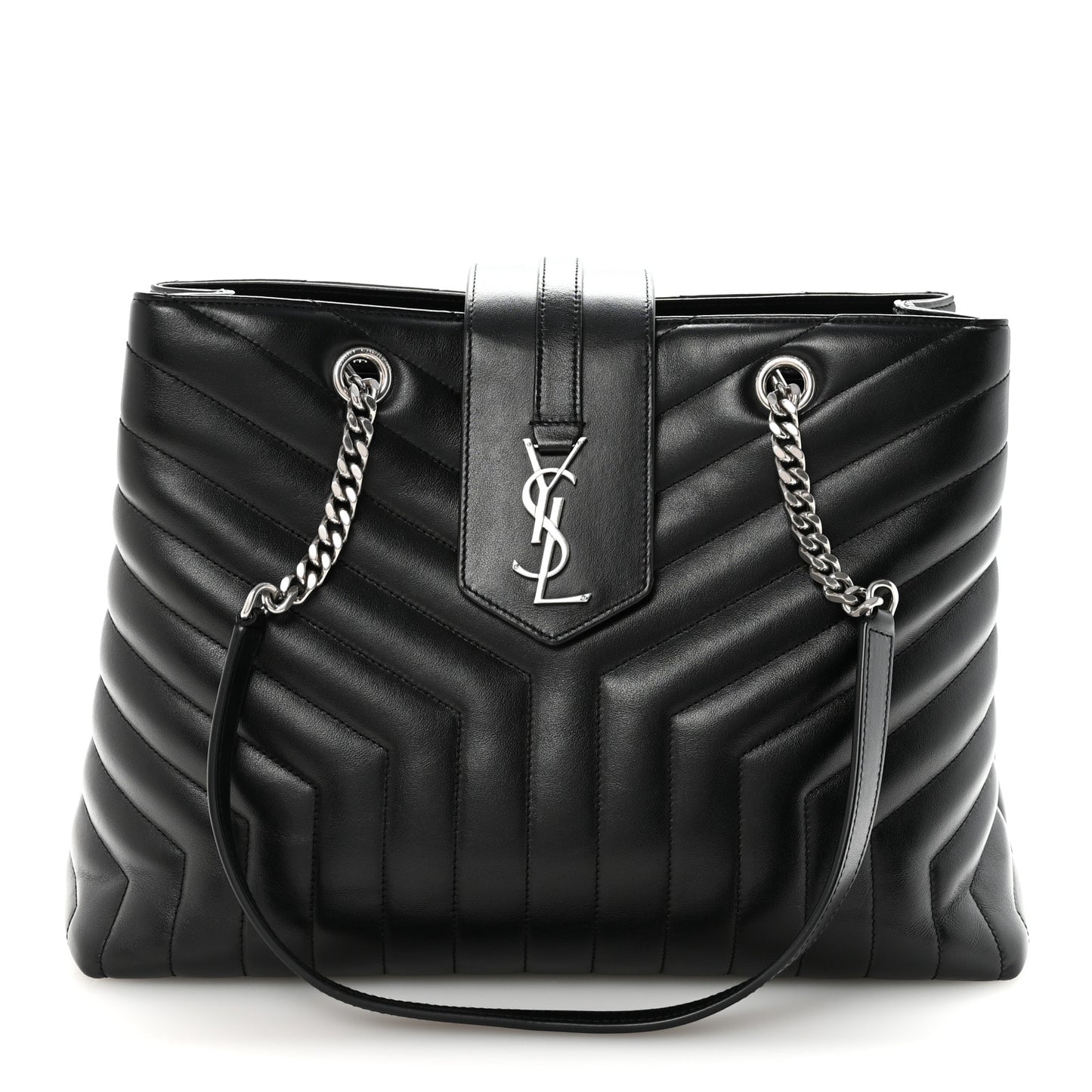 Calfskin Y Quilted Monogram Large Loulou Shopper Black