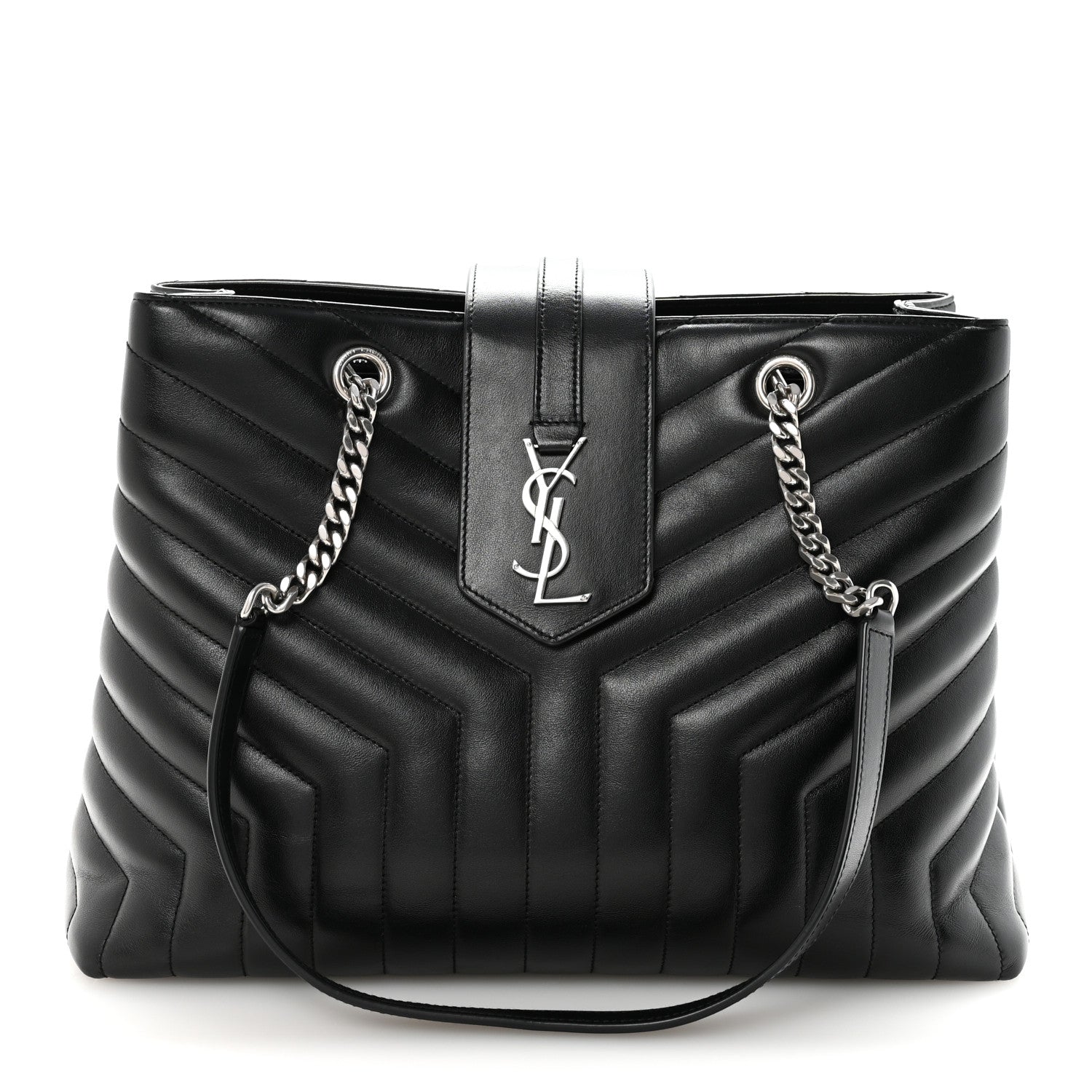 Saint Laurent Calfskin Y Quilted Monogram Large Loulou Shopper Black 1 of 9